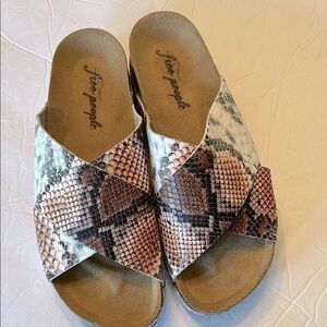 Free People Snake-Print Slide Sandals in Brown, Black, Cream